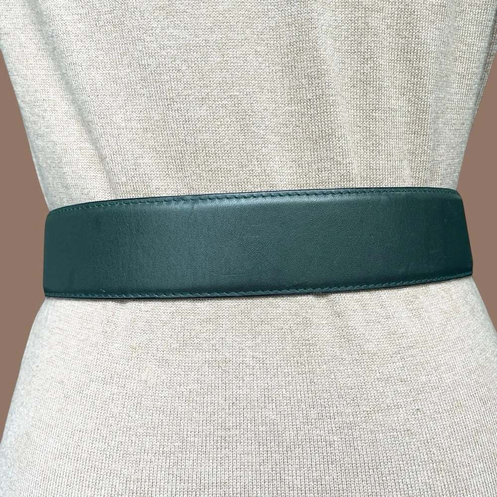 Forest Green Leather Belt Wide Waist Oversized Size S